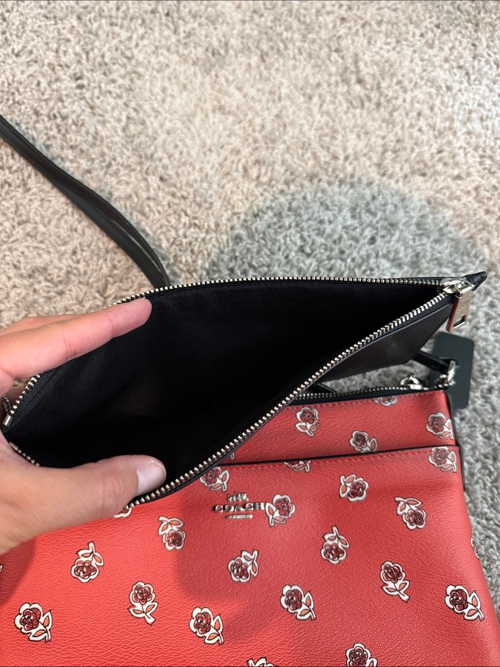 Coach Red Floral Crossbody Bag with Black Strap - Picture 4 of 10